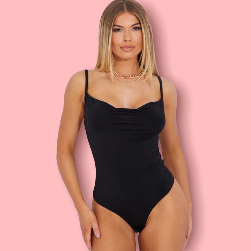 Black Soft Touch Cowl Neck Bodysuit